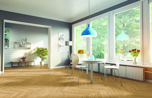 Podłoga Deco Line ułożona w&nbsp;jodełkę francuską Fot.: DLH